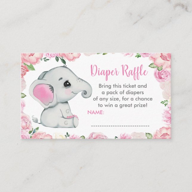 Carte D'accompagnement Bébé mou Elephant billet de tombola, rose (Devant)