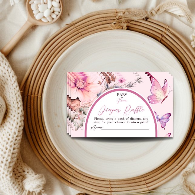 Carte D'accompagnement Bébé papillon en fleur Baby shower Déchets Raffle (Créateur téléchargé)