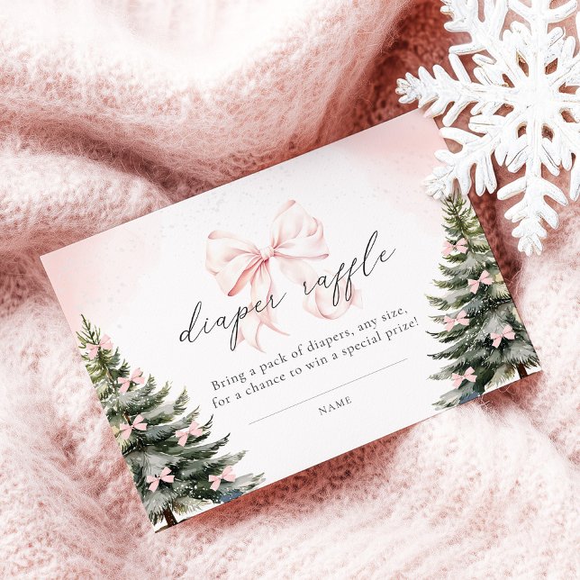Carte D'accompagnement Bébé rose Bow It Cold Outside Baby Diaper Raffle (Créateur téléchargé)