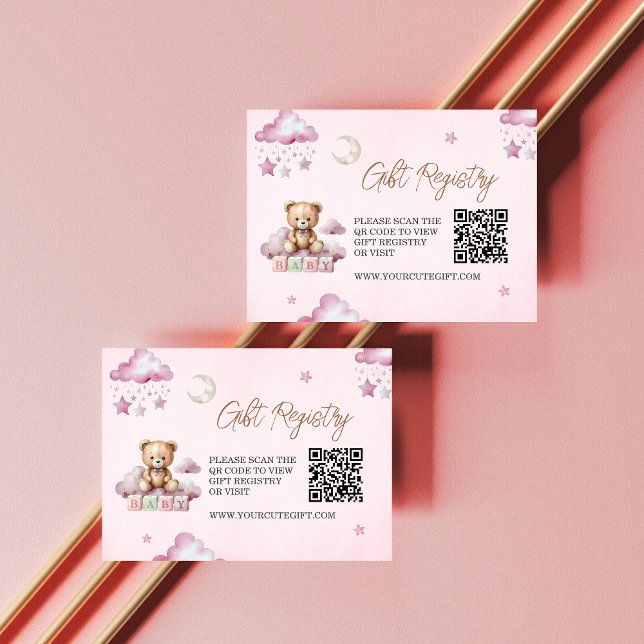 Carte D'accompagnement Bébé rose doux Registre des filles QR Code Inserti (Créateur téléchargé)