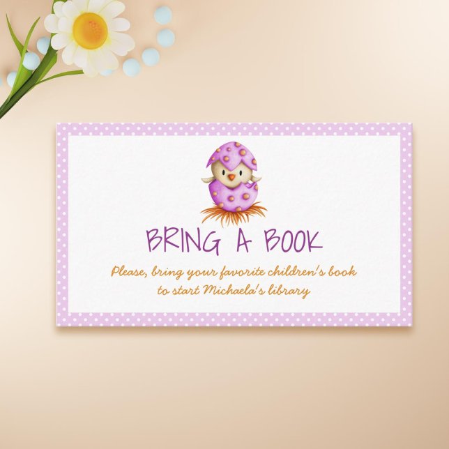 Carte D'accompagnement Bébé rose mignon éclosion Apportez un livre (Créateur téléchargé)
