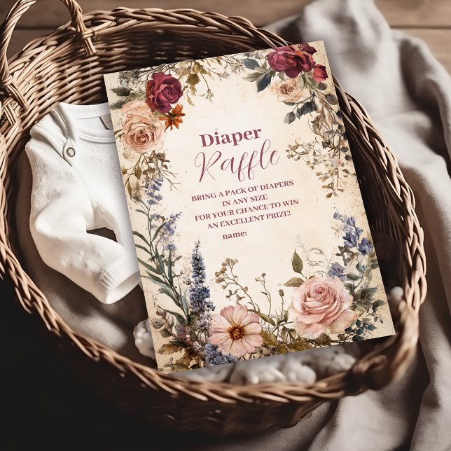 Carte D'accompagnement Bébé Whimsical en fleur Fleur sauvage Diapper Raff (Créateur téléchargé)