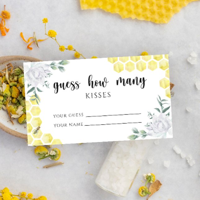 Carte D'accompagnement Bee floral - devinez combien de KISSES jeu de mari (Créateur téléchargé)