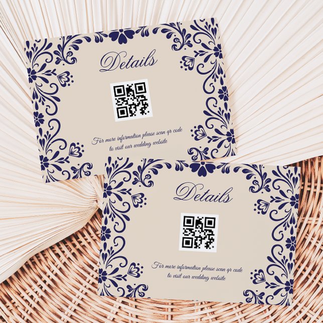 Carte D'accompagnement Beige Blue Wedding Qr code Details (Créateur téléchargé)