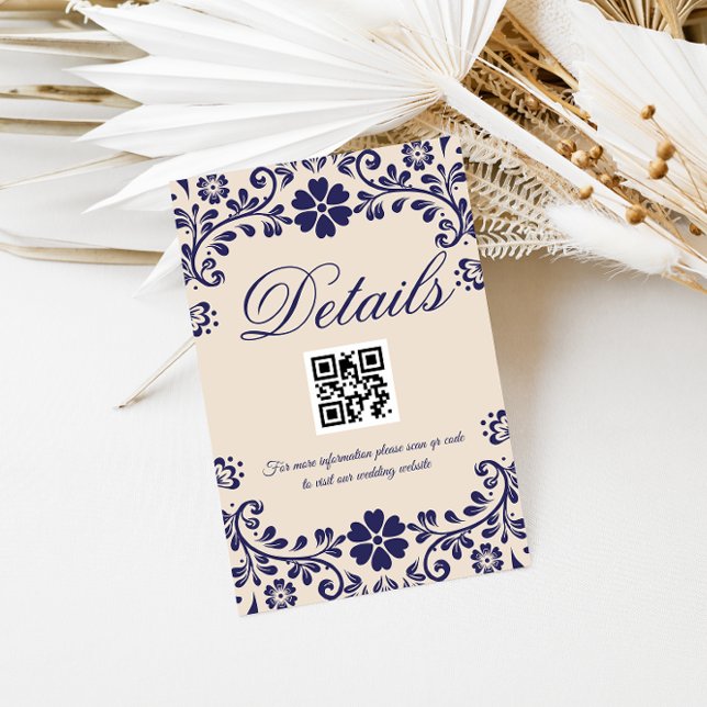 Carte D'accompagnement Beige Blue Wedding Qr code Details (Créateur téléchargé)