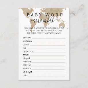 Carte D'accompagnement Beige Travel Thème Baby shower Word Scramble Card