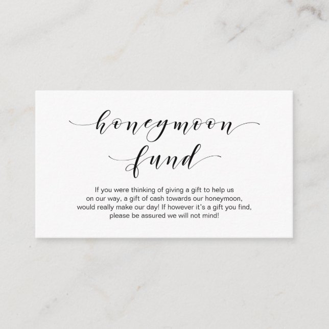 Carte D'accompagnement Belle Elégance, Black script Honeymoon Fund (Devant)