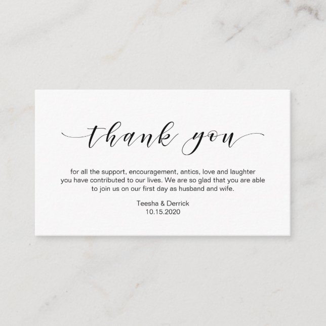 Carte D'accompagnement Belle Elégance, en Noir, Merci Mariage (Devant)
