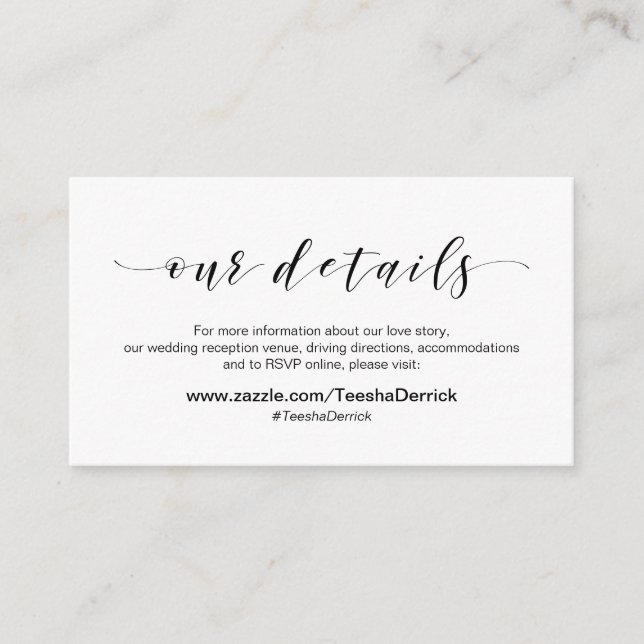 Carte D'accompagnement Belle élégante, Noire, Nos Détails Mariages (Devant)