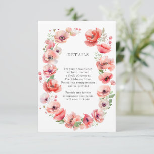 Carte D'accompagnement Belle fleur de pavot rose et rouge Détails