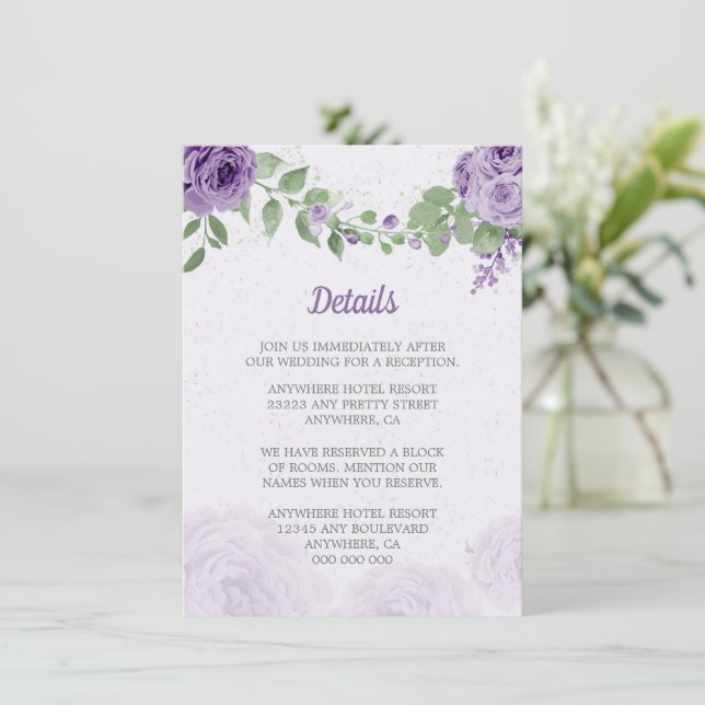 Carte D'accompagnement belle fleurs violettes vert feuille botanique (Debout devant)