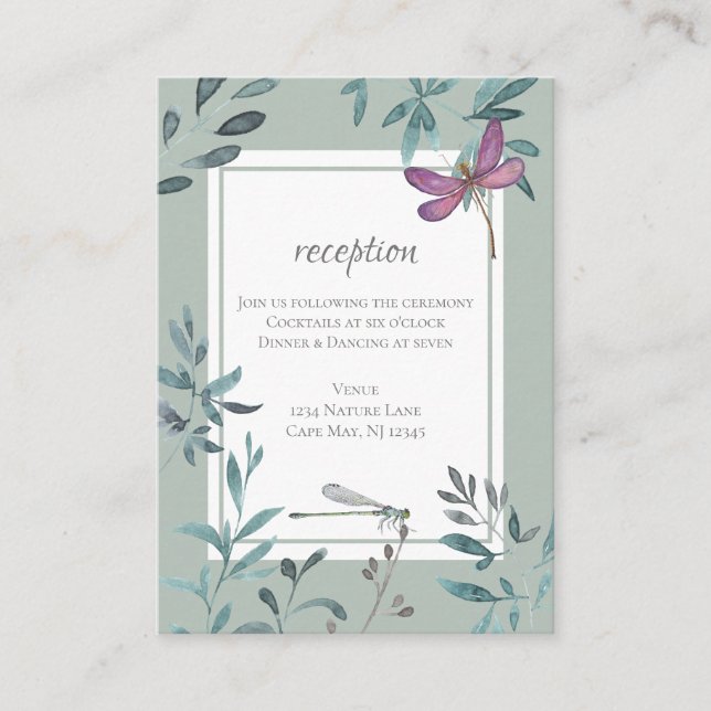 Carte D'accompagnement Belle libellule et jardin Mariage de verdure (Devant)