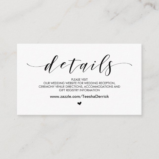 Carte D'accompagnement Belle police noire, Mariage Détails du site web (Devant)