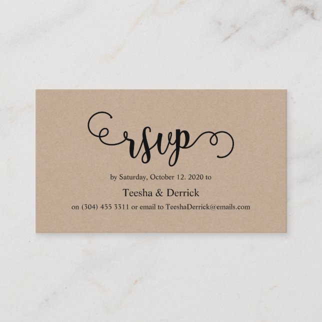 Carte D'accompagnement Belle rustique élégant kraft noir, Mariage RSVP (Devant)