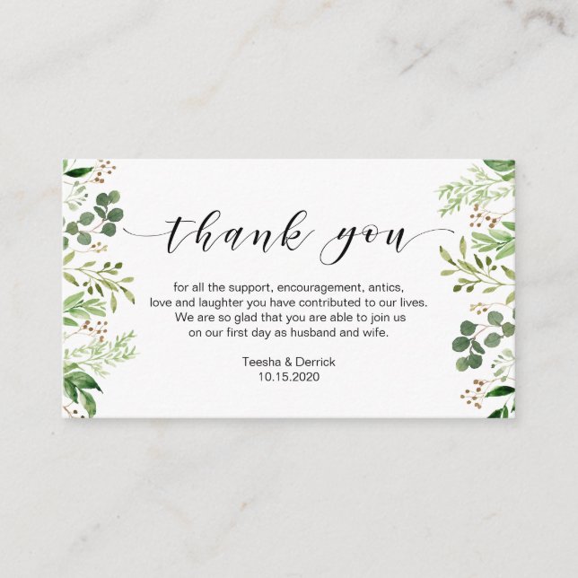 Carte D'accompagnement Belle verdure élégante, Merci Mariage (Devant)