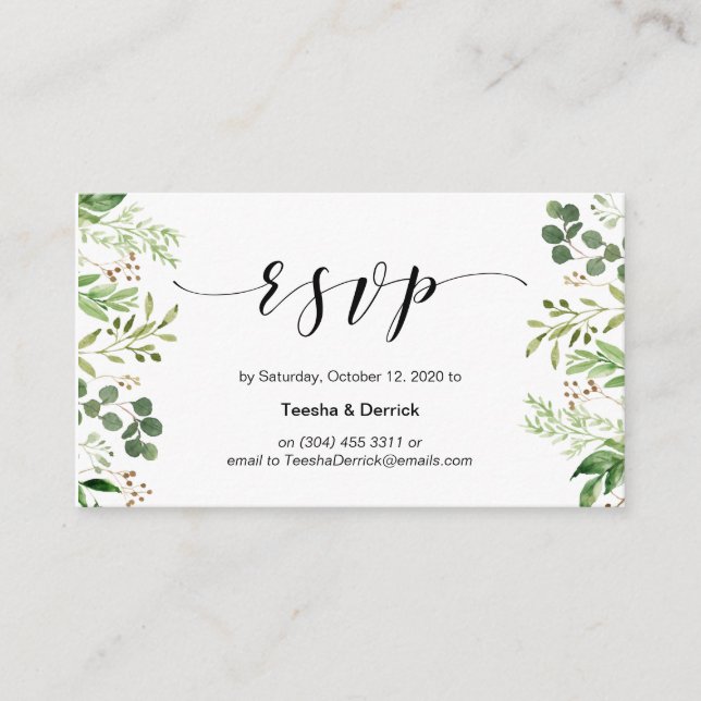 Carte D'accompagnement Belle verdure, Script noir, Mariage RSVP (Devant)