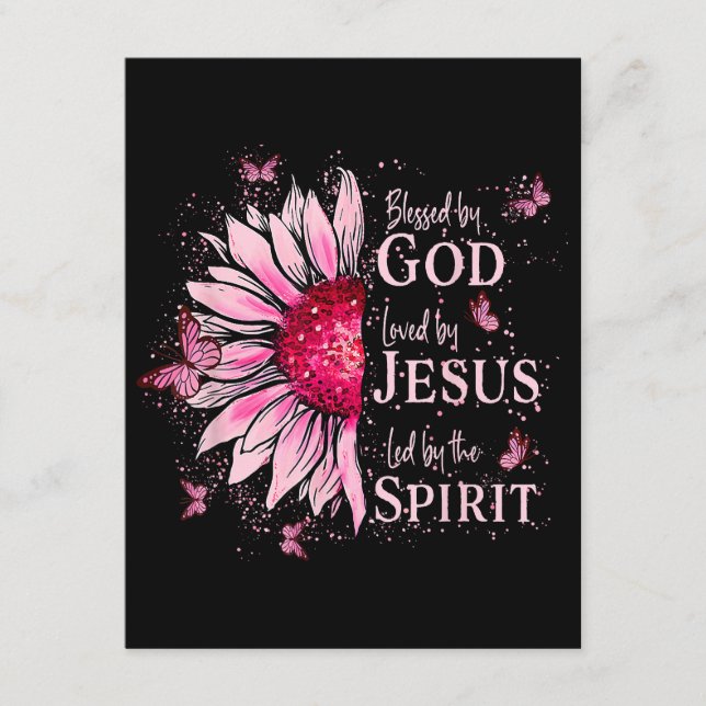 Carte D'accompagnement Béni Par Dieu - Aimé Par Jésus Tournesol Rose (Devant)