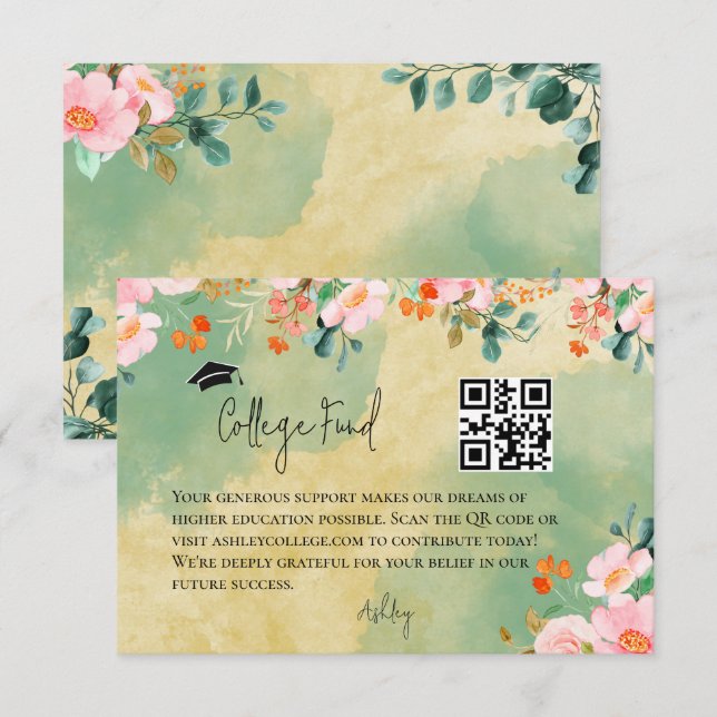 Carte D'accompagnement Beown rose floral fonds de graduation (Devant / Derrière)