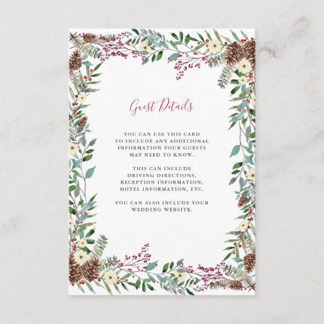 Carte D'accompagnement Berries de Noël | Détails du Mariage de vacances (Devant)