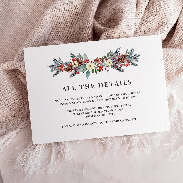 Carte D'accompagnement Berries de Noël | Détails du Mariage de vacances (A holiday wedding rsvp card with Christmas berries and flowers)