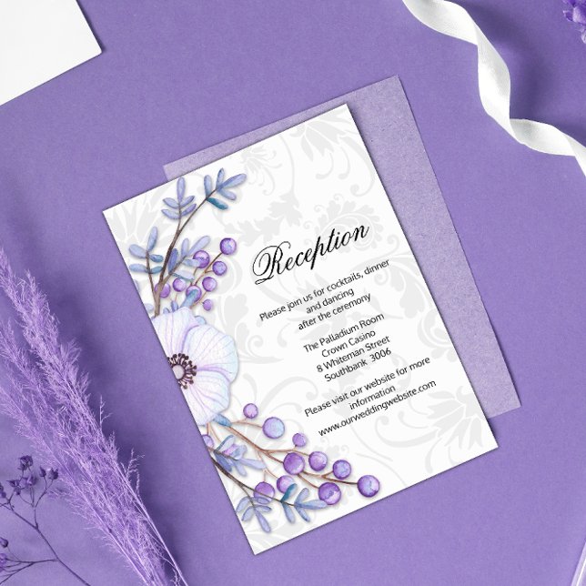 Carte D'accompagnement Berries florales pourpres et réception Mariage dam (Créateur téléchargé)