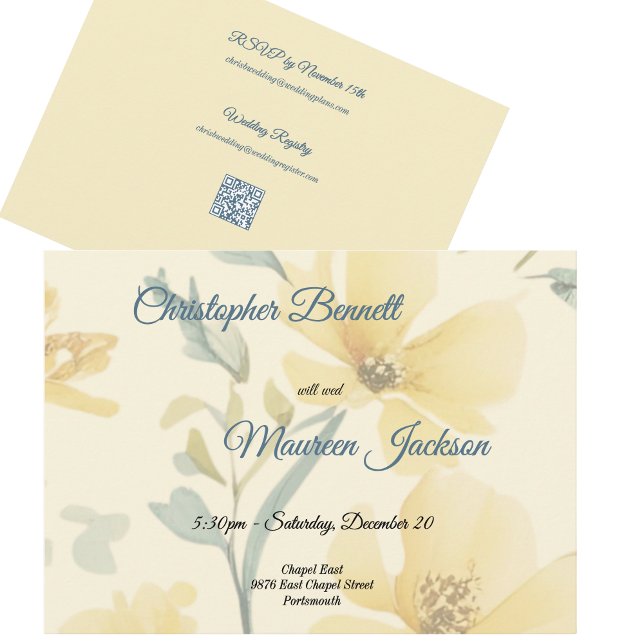 Carte D'accompagnement Beurre jaune pâle bleu floral aquarelle (Créateur téléchargé)
