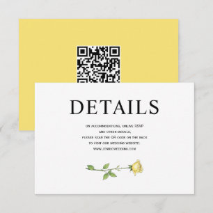 Carte D'accompagnement Beurre jaune rose fleurs QR détails du mariage