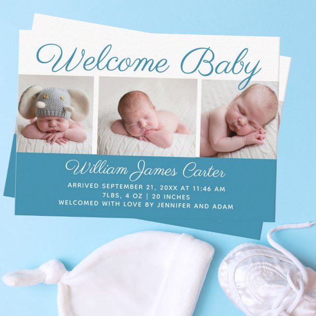 Carte D'accompagnement Bienvenue bébé garçon bleu photo mignonne petite n (Créateur téléchargé)
