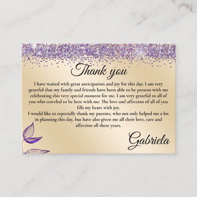 Carte D'accompagnement Bilingue Quinceañera Merci - Gracias Favoriser (Devant)