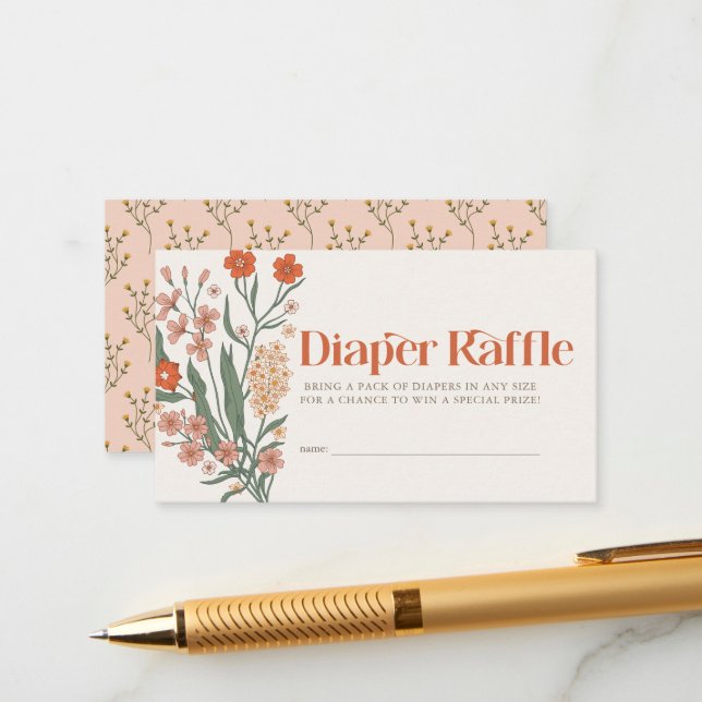 Carte D'accompagnement Billet Baby shower Fleur sauvage Boho Déchets (Devant/Arrière en situation)