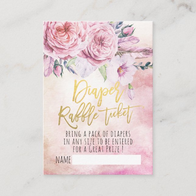Carte D'accompagnement Billet baby shower Repas de couches Fleurs de Bohê (Devant)