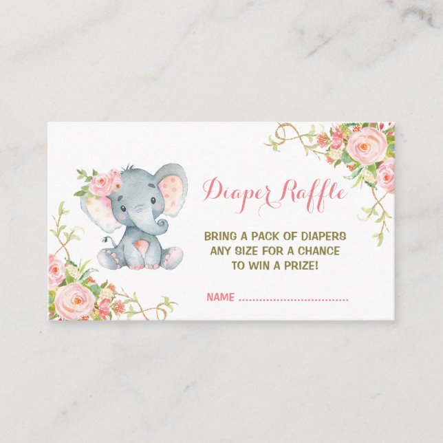 Carte D'accompagnement Billet Boho Rose Floral Elephant Raffle (Devant)
