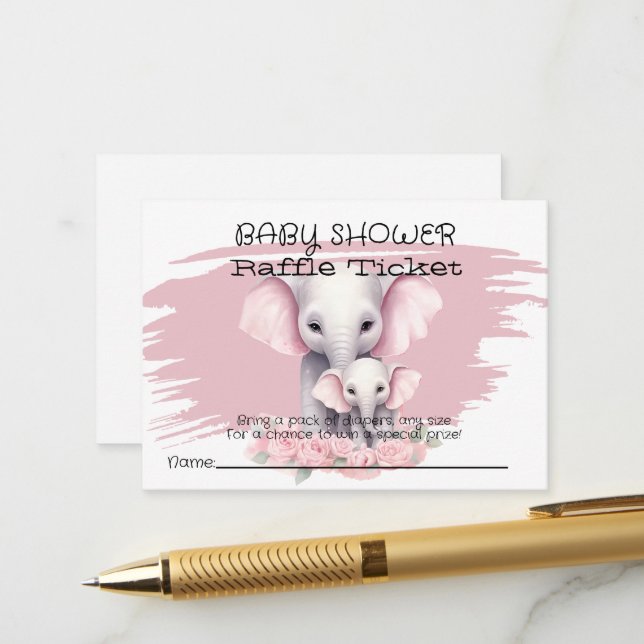 Carte D'accompagnement Billet chic rose maman et bébé Eléphant Douche Raf (Devant/Arrière en situation)