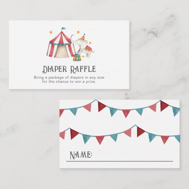 Carte D'accompagnement Billet Circus Diaper Raffle | Baby shower cirque (Devant / Derrière)