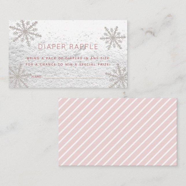 Carte D'accompagnement Billet de Baby shower à feuillets à neige en argen (Devant / Derrière)