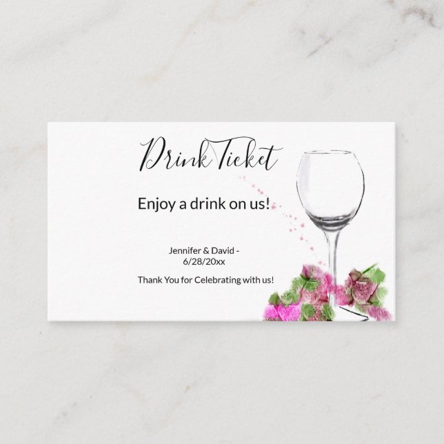 Carte D'accompagnement Billet de boisson à la réception de mariage (Devant)