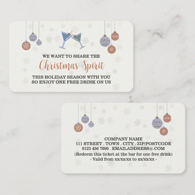 Carte D'accompagnement Billet de boissons de fête "Esprit de Noël" (Devant / Derrière)