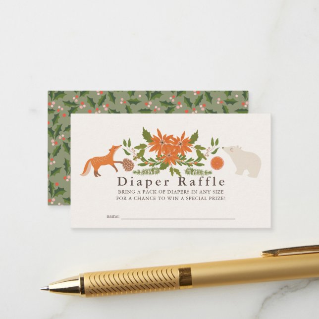 Carte D'accompagnement Billet de rabat au Baby shower de folie d'hiver (Devant/Arrière en situation)