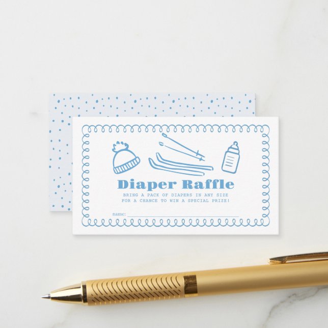 Carte D'accompagnement Billet de rabat pour bébé de ski à main bleue (Devant/Arrière en situation)