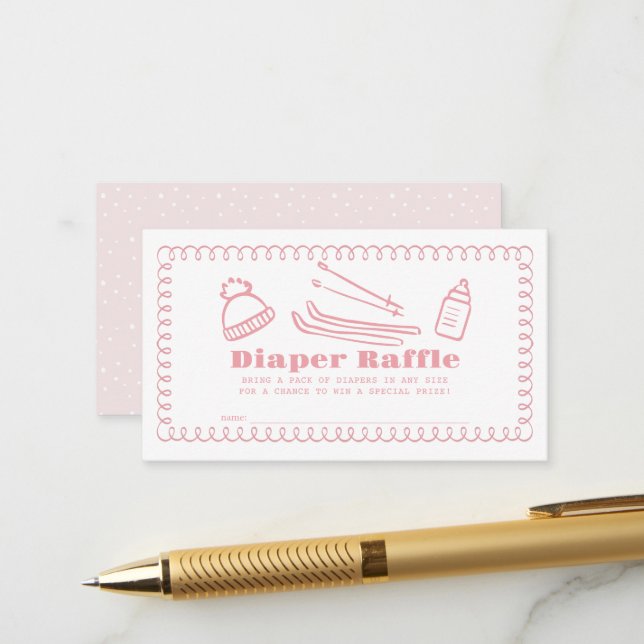 Carte D'accompagnement Billet de rabat pour bébé de ski à main rose (Devant/Arrière en situation)
