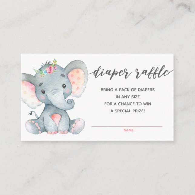 Carte D'accompagnement Billet de rabat pour fille Baby shower (éléphant) (Devant)