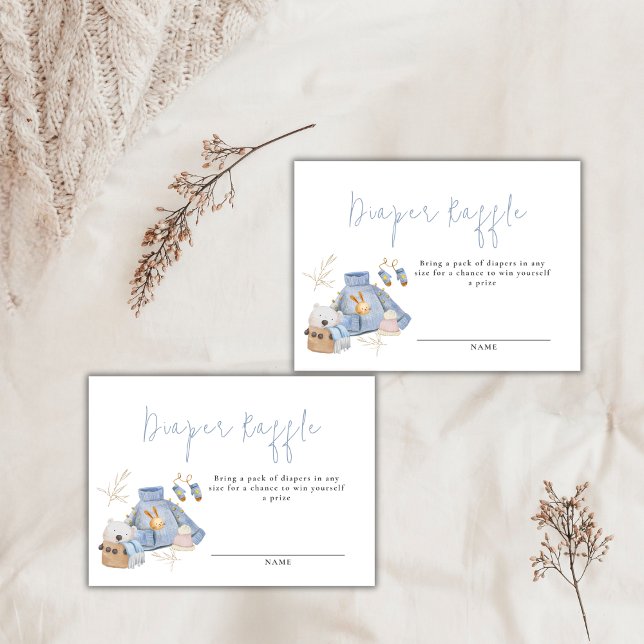 Carte D'accompagnement Billet de rabat Ticket d'hiver Jouets d'hiver Baby (Diaper Raffle Ticket Winter Toys Girl Baby Shower Enclosure Card)