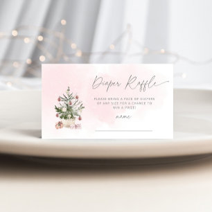 Carte D'accompagnement Billet de tombola hiver rose sapin de Noël