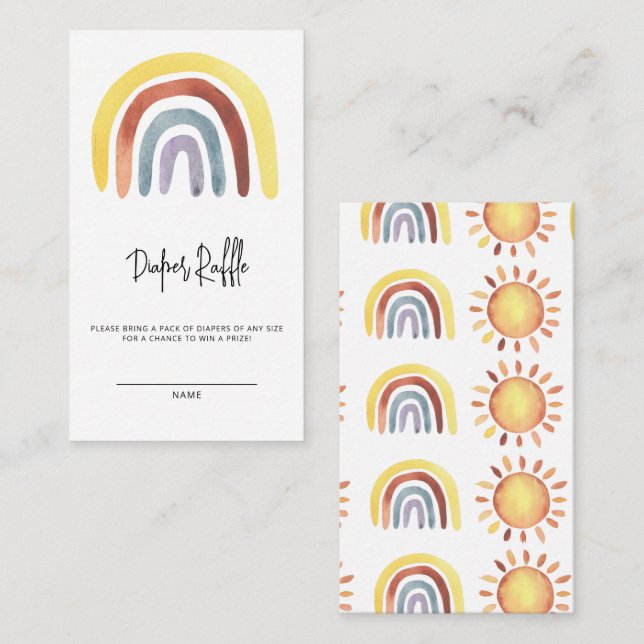 Carte D'accompagnement Billet de tombola pour bébé arc-en-ciel Boho (Devant / Derrière)