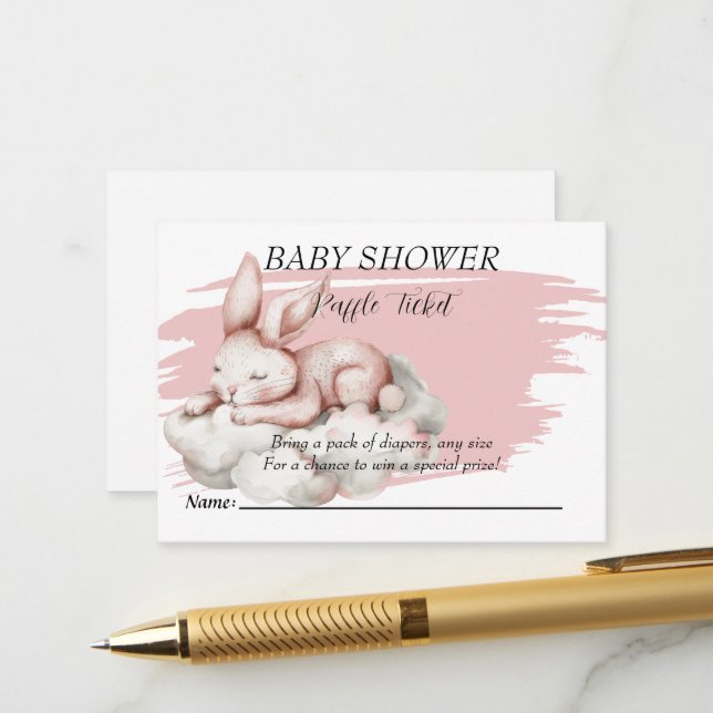 Carte D'accompagnement Billet Dormir bébé lapin Douche Raffle Ticket (Devant/Arrière en situation)