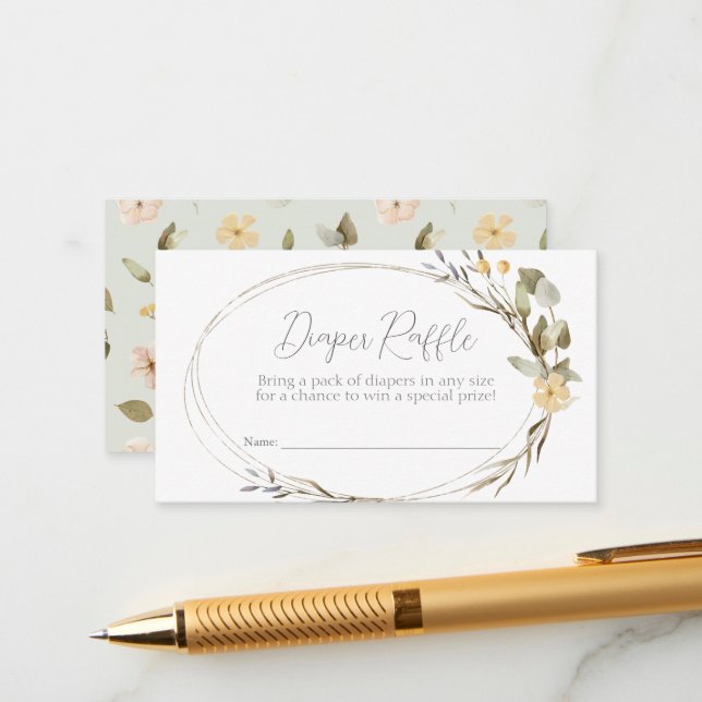 Carte D'accompagnement Billet fleur sauvage Oval Baby shower Déchets Raff (Devant/Arrière en situation)