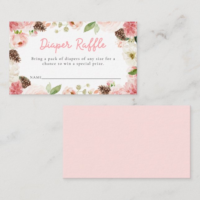 Carte D'accompagnement Billet Hiver Rose fille Baby shower Déchets Raffle (Devant / Derrière)