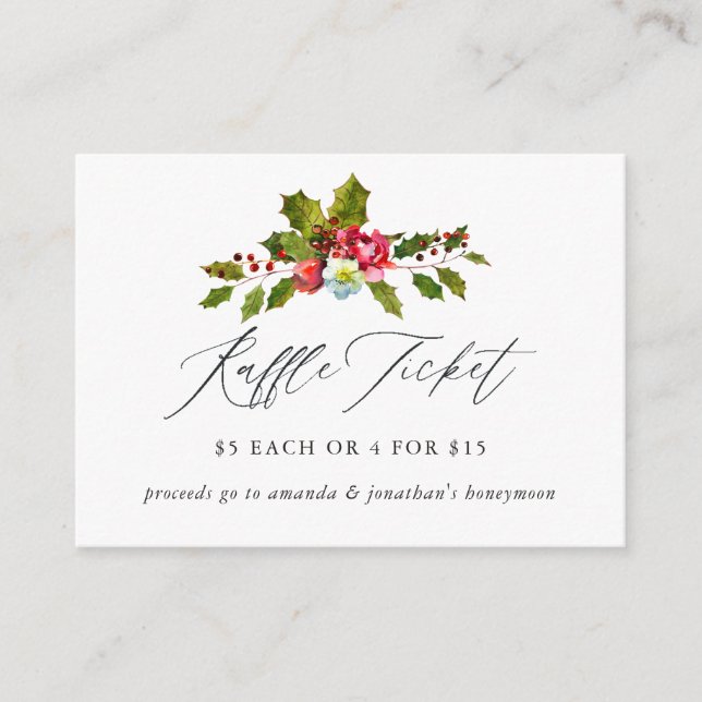 Carte D'accompagnement Billet Holly Christmas Fête des mariées Raffle (Devant)