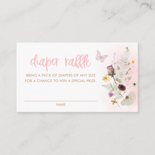 Carte D'accompagnement Billet Papillon et Fleur sauvage à rabat rose (Devant)