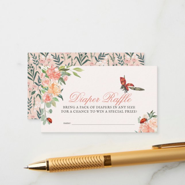 Carte D'accompagnement Billet Petit Lady Ladybug Rose Déchets Raffle (Devant/Arrière en situation)